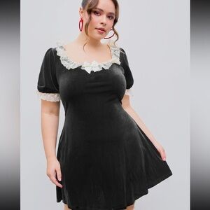 CIDER VELVET LACE BOWKNOT MINI DRESS CURVE & PLUS